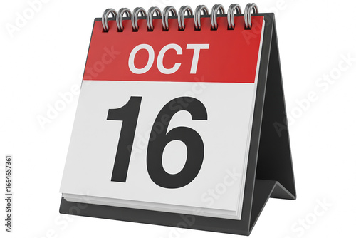October 16 Calendar Page Displaying a Low Feedback Date Reminder on a Desk Calendar with a Red Top and Black Numbers Against a White Background