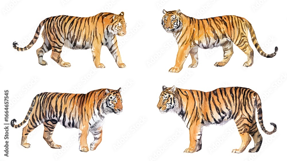 Obraz premium Ultra realistic watercolor style illustration of beautiful tiger, high detailed, isolated on white background
