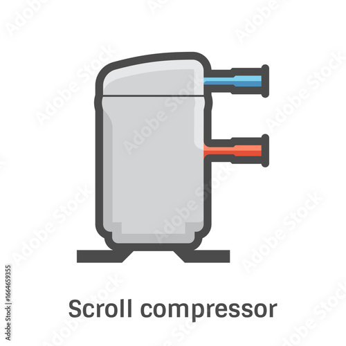 Scroll compressor vector icon. Component for compressing refrigerant in air conditioning HVAC systems and refrigerators to deliver efficient cooling. Visuals related to HVAC technology, refrigeration.