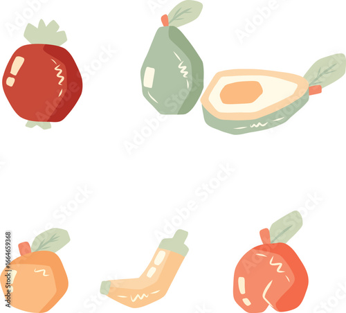 Set of Colorfull Clipart Fruit with Unique Geometric Playful Shape