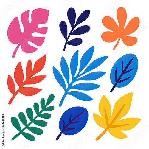 Isolate transparent Colorful and Vibrant Leaves Illustrations on a Black Background for Nature Designs PNG die-cut for advertising