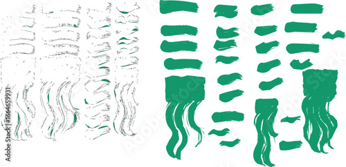 Collection of green fringe and ribbon elements for festive decoration and crafting projects silhouette