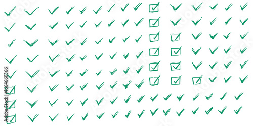 Collection of diverse checkmark symbols and icons in various styles and variations for digital and print design silhouette