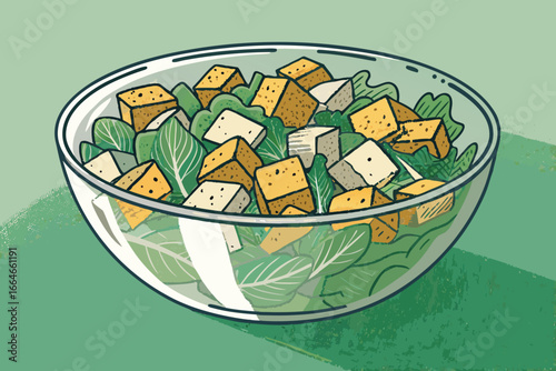 A fresh Caesar salad with croutons and cheese.