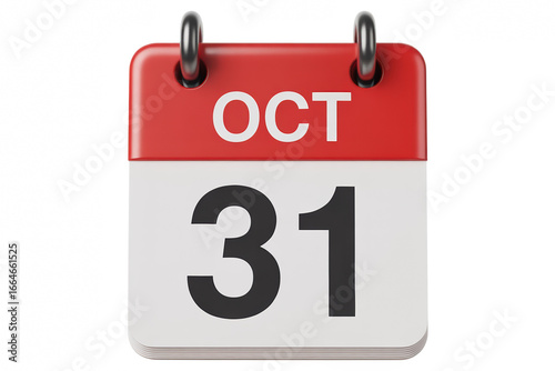 October 31st Calendar Page with Low Feedback Design for Halloween Season Planning and Scheduling, a Reminder of the Date on a Transparent Backdrop