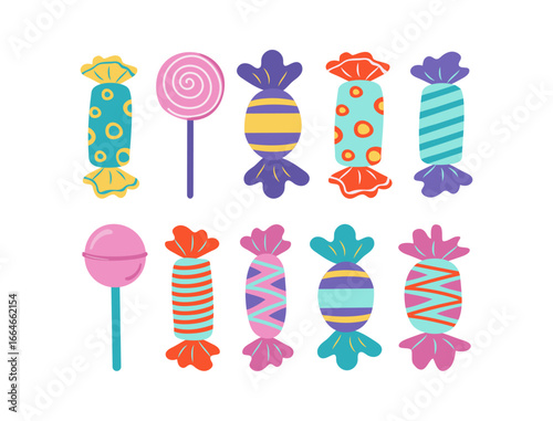 Candy Day. Wrapped candies, lollipops, caramel, chocolate dessert. Sweetest Day. Food, sweetness. Confectionery. Festive decor.