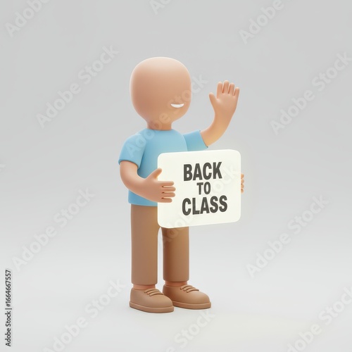 3D icon character welcomes students Back to Class