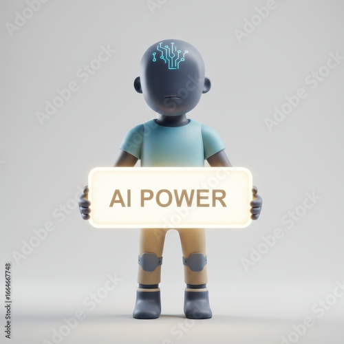 AI Power concept 3D icon character holding sign