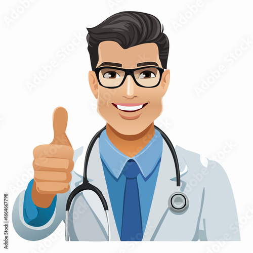 Smiling Doctor with Glasses Giving Thumbs Up Ready to Help
