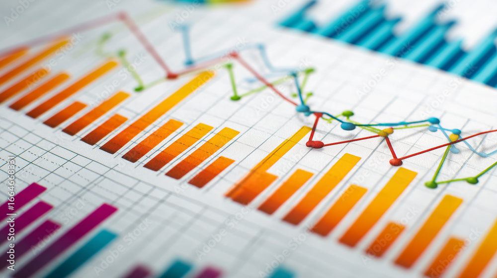 Fototapeta premium Close-up of colorful charts - Line graph of revenue growth in sharp detail. no logo ,no text