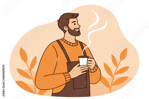 Cartoon vector illustration of a man holding a staff.
