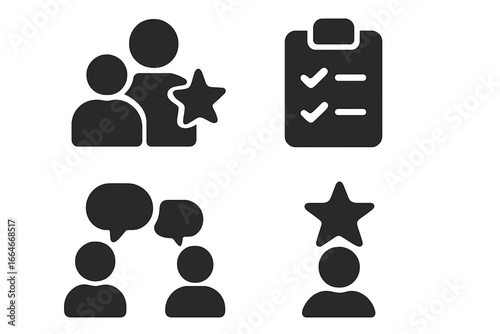 Mentorship and coaching icon set. Solid glyph icons for business training, career development, guidance, teamwork, leadership, support, feedback, and success. Vector concept.
