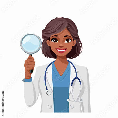 Smiling Doctor Holding Magnifying Glass Ready to Examine Patients Health