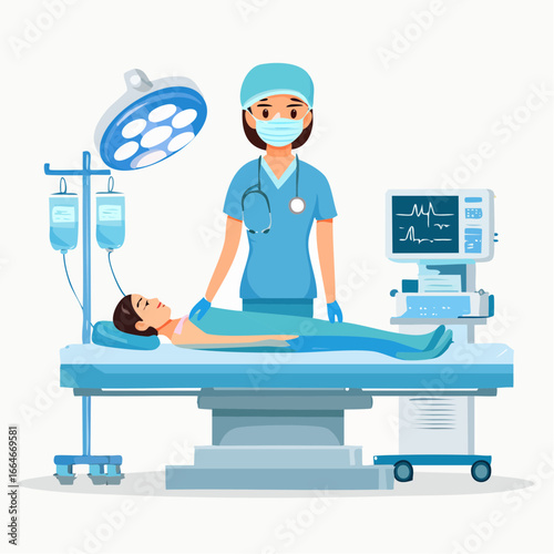 Preoperative Patient Care Surgeon and Anesthesia Machine