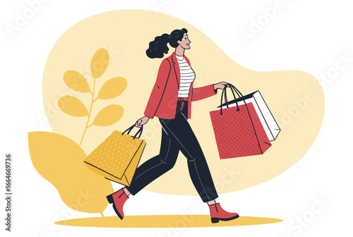 Woman with a shopping bag, cartoon vector art.