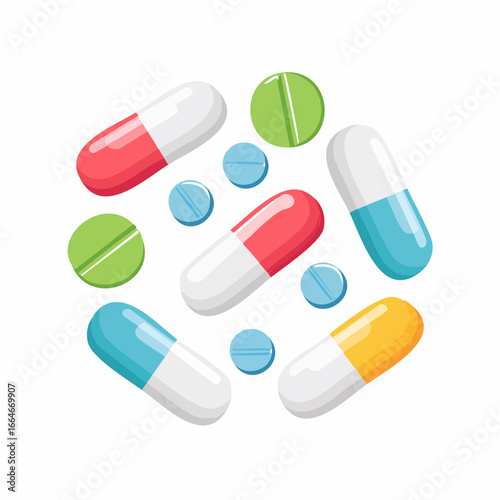 Colorful Pharmaceutical Pills and Capsules A Medley of Red Blue Green and Yellow