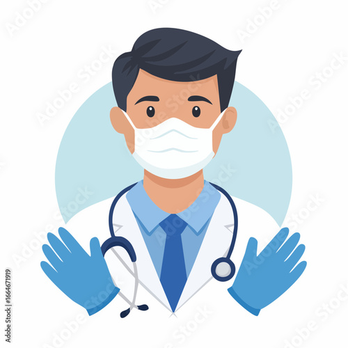 Male Doctor Wearing Mask and Gloves Cartoon Illustration