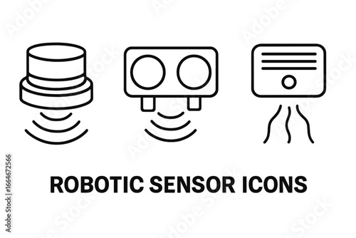 Robotic sensor icons outline set of advanced robotic sensors and perception technology including lidar scanner, ultrasonic sensor, infrared detector vector illustration