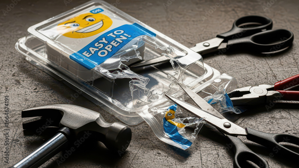 Fototapeta premium An Easy to Open Package Ripped Apart by Tools