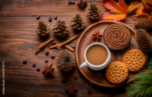 Cup of Coffee with Cookies, Cream and Spices – Cozy Rustic Still Life