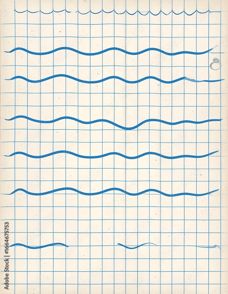 Naklejka premium Blue wavy lines on graph paper