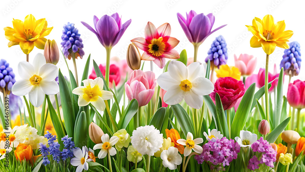 Fototapeta premium Tulip Field Isolated on White Background