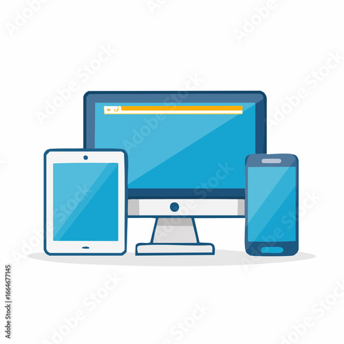 Stylized Computer Tablet and Smartphone Displaying Blue Screens and White Borders
