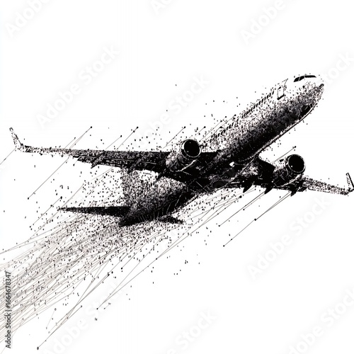 commercial airplane taking off black and white artistic sketch aviation transport passenger jet