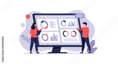 Analyzing business performance data on a digital dashboard with expert team collaboration strategy