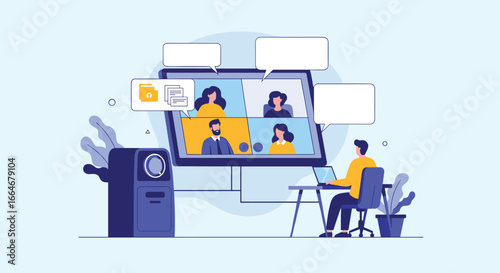 Modern remote team collaboration through virtual meeting technology connecting people globally for business success