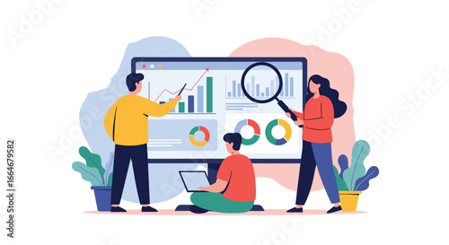 Analyzing business performance metrics with data visualization tools and expert team collaboration