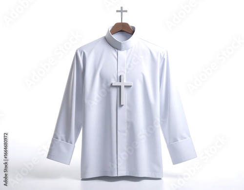 Light Blue Clerical Shirt with Embroidered Cross on White Background.