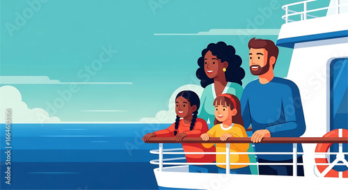 A vibrant family embarks on an unforgettable nautical adventure, creating cherished memories against the backdrop of endless ocean and azure skies reflecting the boundless possibilities of their