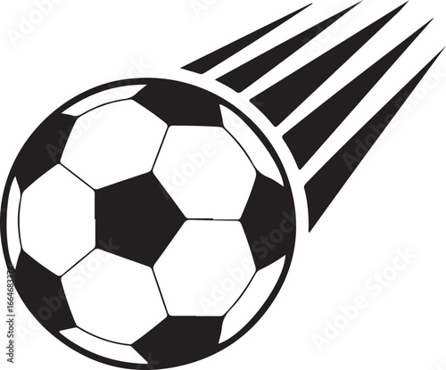 Dynamic soccer ball action shot capturing speed and motion with streaking effect silhouette vector