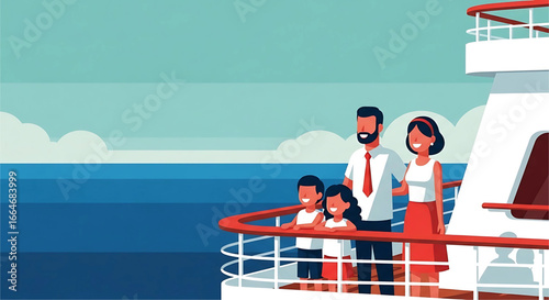 Family vacation on a cruise ship enjoying the panoramic sea views, bonding together under the open sky creating lasting memories of a joyful summer adventure