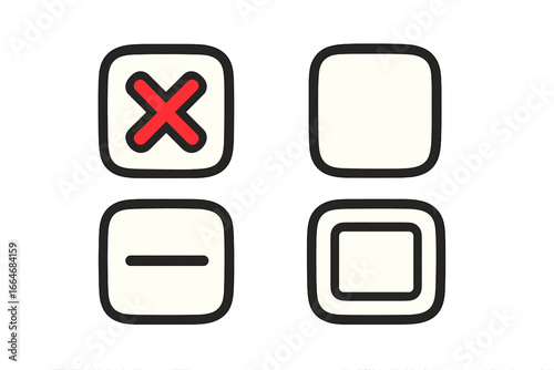 Browser control buttons icon set. Includes minimize, maximize, and close window icons. Vector illustration for web user interface design, app, or website elements.