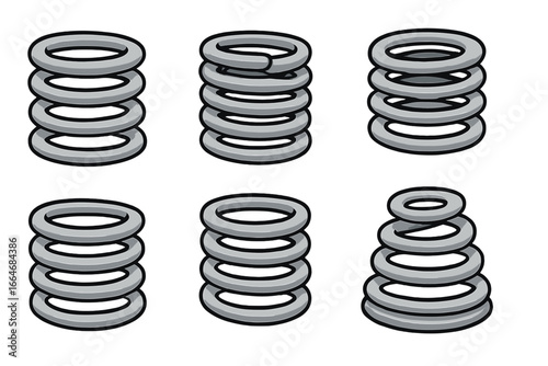 Set of metal springs vector illustration. Collection of various steel coil designs for suspension or pressure. Mechanical, industrial engineering symbol. Flexible, elastic concept.