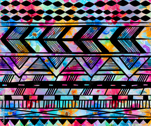 Abstract geometric seamless pattern with colorful triangles in retro vintage style for wallpaper fabric and decoration