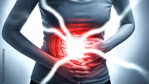 Intense Abdominal Pain: Woman Suffering with Digestive System Issues