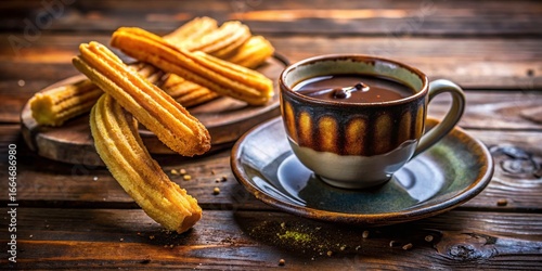 Authentic Spanish Churros con Chocolate: Gourmet Fried Dough Pastries Dipped in Rich Hot Chocolate