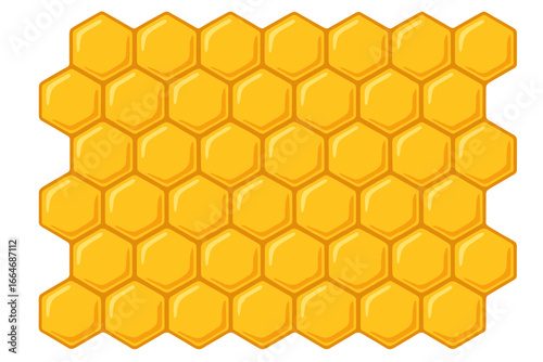 Honeycomb hexagon background pattern. Vector isolated texture. Sweet golden honey comb seamless design. Hexagonal cell structure wallpaper. Cartoon bee hive wax illustration.