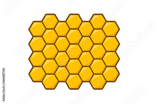Honeycomb vector pattern. Honey bee hive comb texture. Hexagonal cell background. Sweet natural organic food concept. Apiary beekeeping graphic design element. Cartoon illustration.