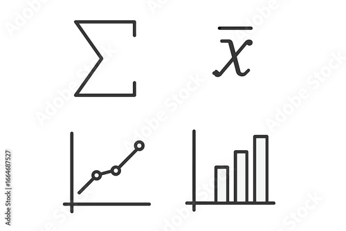 Mathematical symbols line icons set. Statistics and data analysis outline graphic elements. Summation, mean, average, line graph, bar chart. Vector illustration finance business.