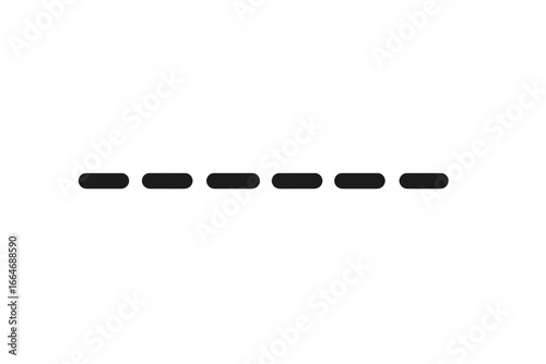 Dashed line vector illustration. Horizontal dotted line for separation or border. Simple minimal graphic design element. Black dash stripe path isolated on transparent background.