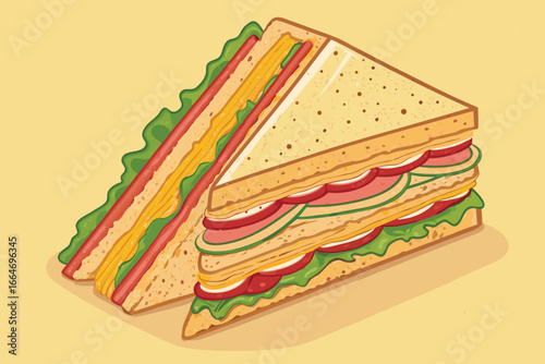 Delicious club sandwich stacked high with ham and cheese.