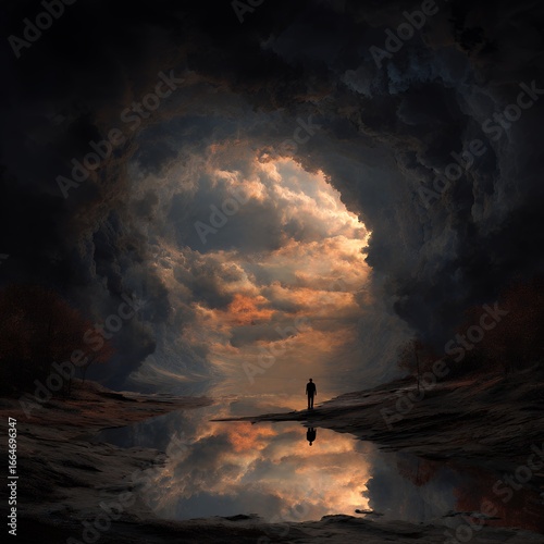 Wallpaper Mural dramatic silhouette reflection clouds storm dark moody landscape surreal fantasy nature Torontodigital.ca