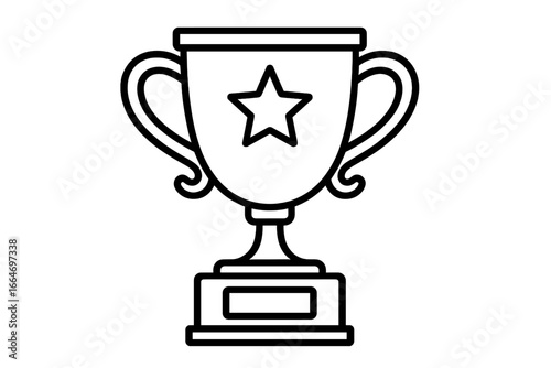 Outline of trophy symbolizing achievement, success, victory, and awards in competitions and celebrations, vector cartoon illustration on transparent background, winning prize concept