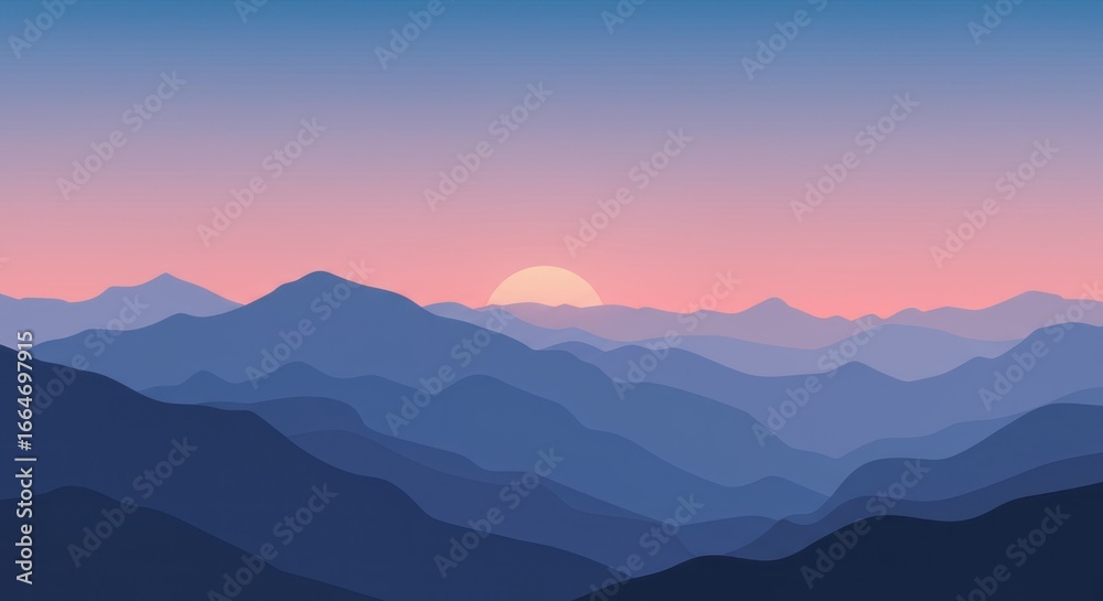 Obraz premium Mountain range view at sunset with layered distant peaks and soft colors