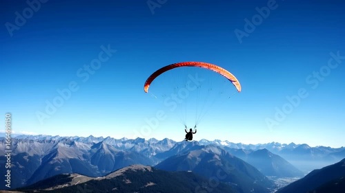 Generic paragliding activity over mountain range against vibrant blue sky Adventure concept  Extreme sports activity