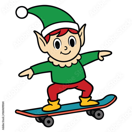 Elf Skating on Skateboard with Christmas Hat